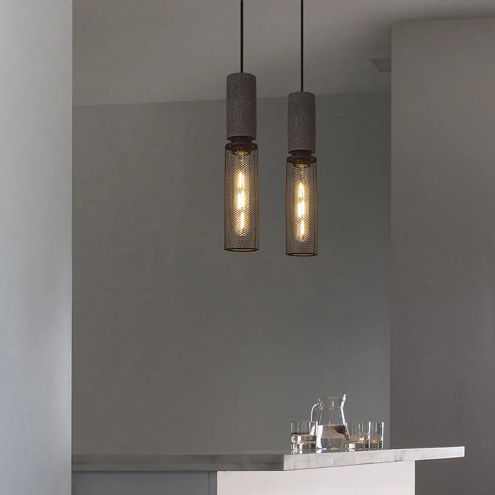 Xenith Industrial Cylindrical Pendant Light, Cement/Metal