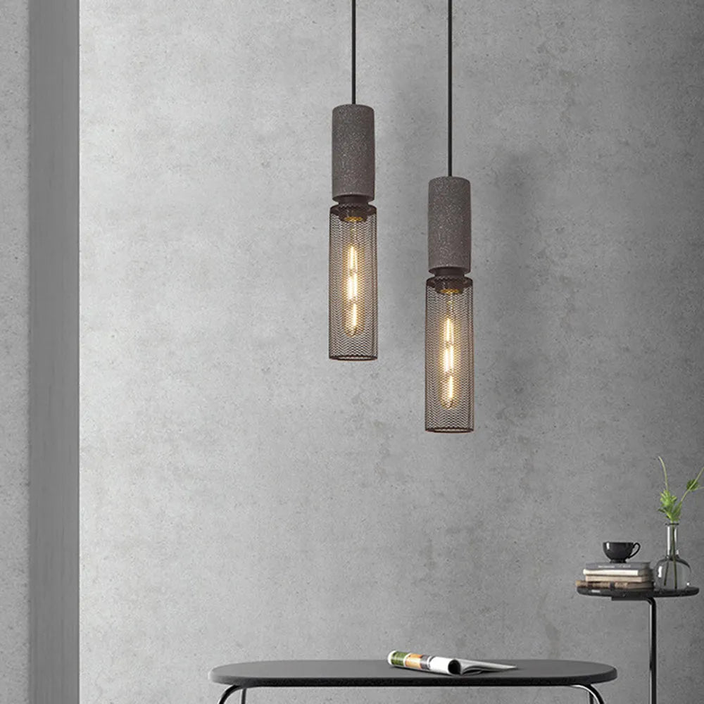 Xenith Industrial Cylindrical Pendant Light, Cement/Metal