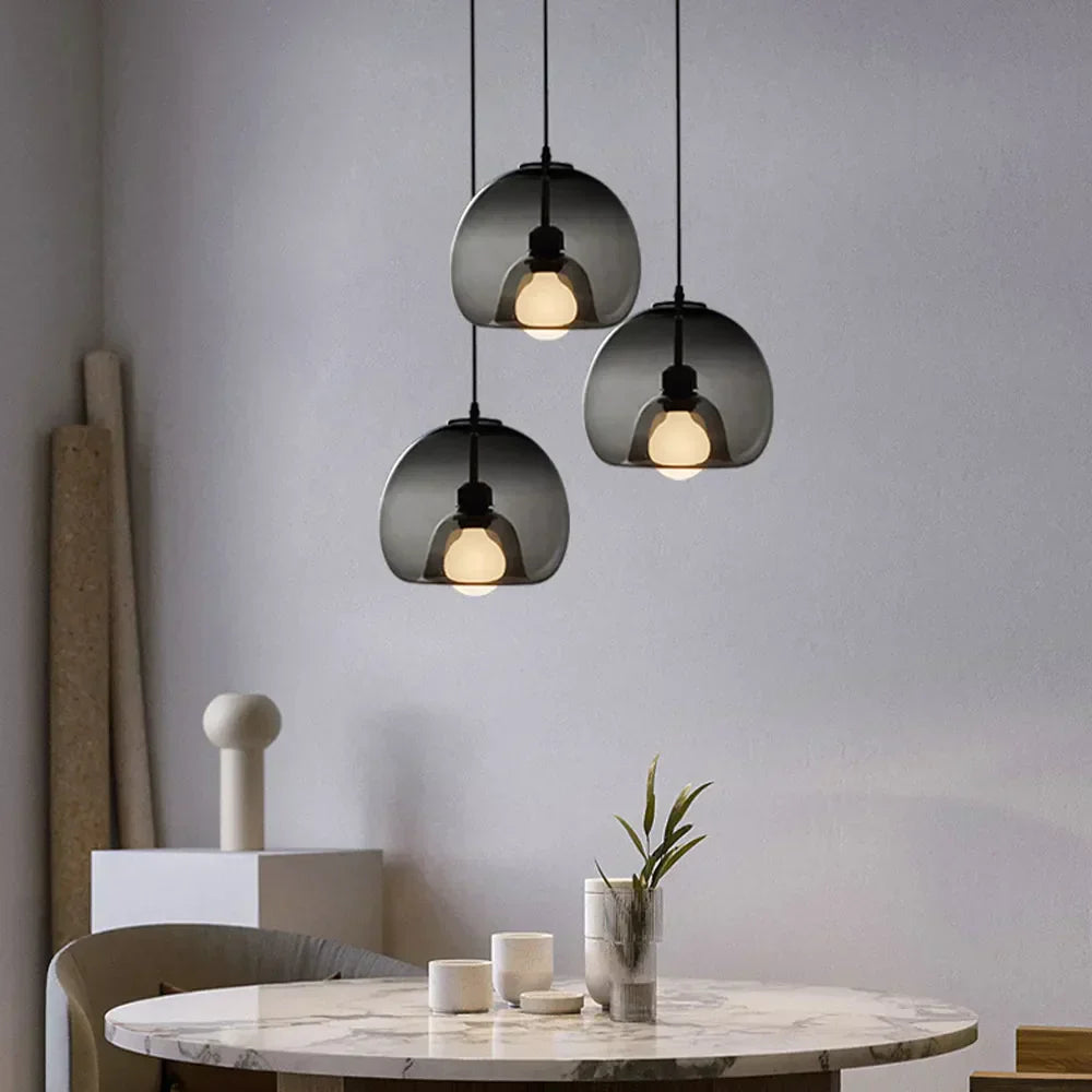 June Globe Glass Pendant Light, Amber/Smoky Grey